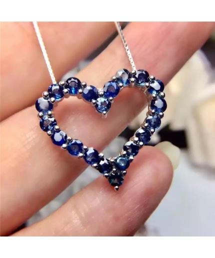 Blue Sapphire Pendant, Engagement Pendent, Sapphire Silver Pendent, Woman Pendant, Pendant Necklace, Luxury Pendent, Round Cut Pendent | Save 33% - Rajasthan Living