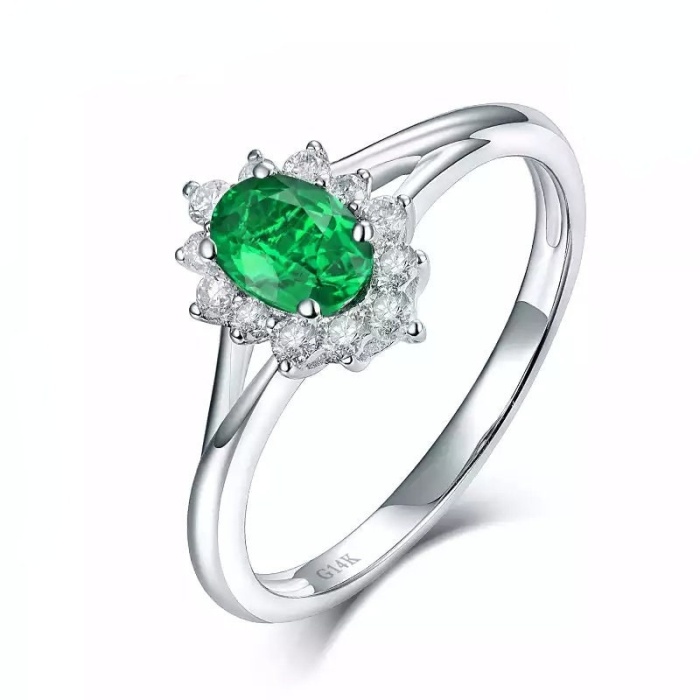 Natural Emerald Ring, 14k Solid White Gold Engagement Ring, Wedding Ring, Emerald Ring, Luxury Ring, Ring/Band, Oval Cut Ring | Save 33% - Rajasthan Living 6