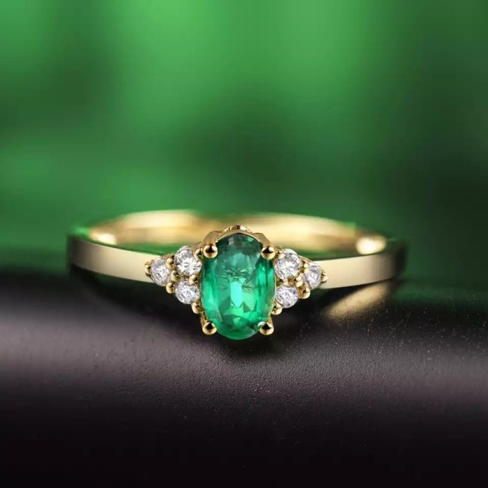 Natural Emerald Ring, 18k Solid Yellow Gold Engagement Ring, Wedding Ring, Emerald Ring, Luxury Ring, Ring/Band, Oval Cut Ring | Save 33% - Rajasthan Living 6