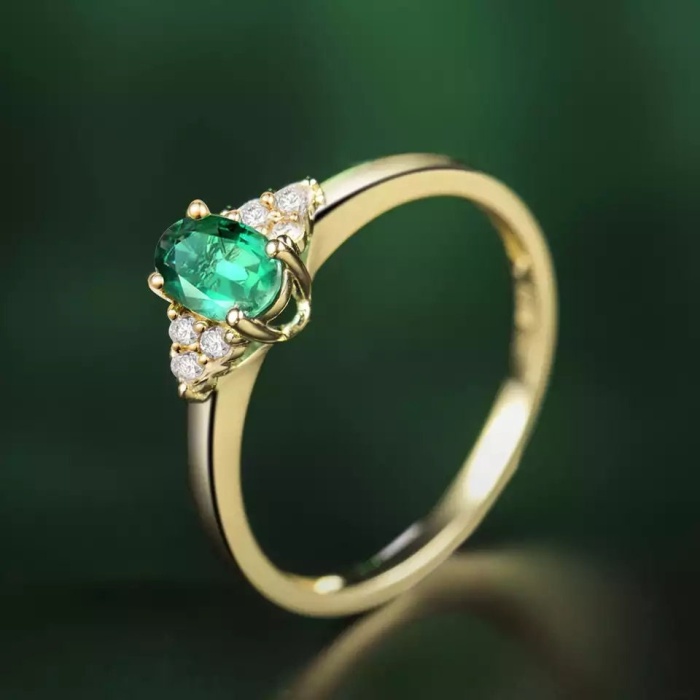 Natural Emerald Ring, 18k Solid Yellow Gold Engagement Ring, Wedding Ring, Emerald Ring, Luxury Ring, Ring/Band, Oval Cut Ring | Save 33% - Rajasthan Living 9