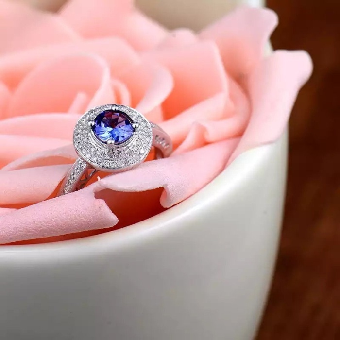 Natural Tanzanite Ring, 14k Solid White Gold Engagement Ring, Wedding Ring, Tanzanite Ring, luxury Ring, soliture Ring, Round cut Ring | Save 33% - Rajasthan Living 8