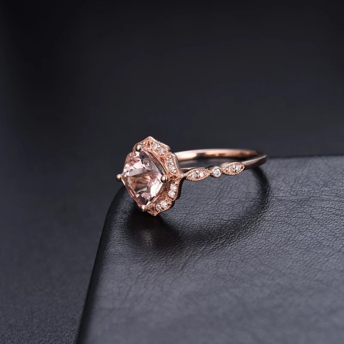Natural Morganite Ring, 14k RoSe Gold Ring, Pink Morganite Ring, Engagement Ring, Wedding Ring, Luxury Ring, Ring/Band, Cushion Cut Ring | Save 33% - Rajasthan Living 8
