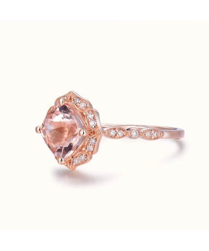 Natural Morganite Ring, 14k RoSe Gold Ring, Pink Morganite Ring, Engagement Ring, Wedding Ring, Luxury Ring, Ring/Band, Cushion Cut Ring | Save 33% - Rajasthan Living 3