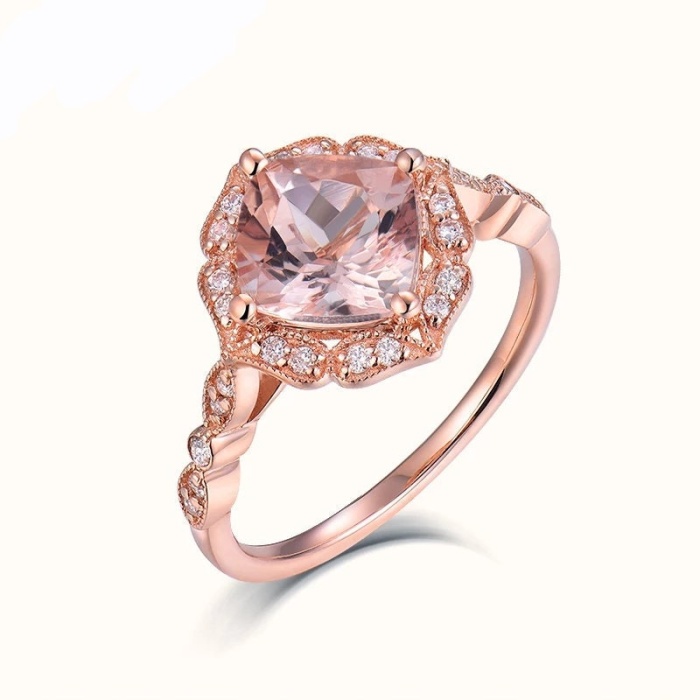 Natural Morganite Ring, 14k RoSe Gold Ring, Pink Morganite Ring, Engagement Ring, Wedding Ring, Luxury Ring, Ring/Band, Cushion Cut Ring | Save 33% - Rajasthan Living 5