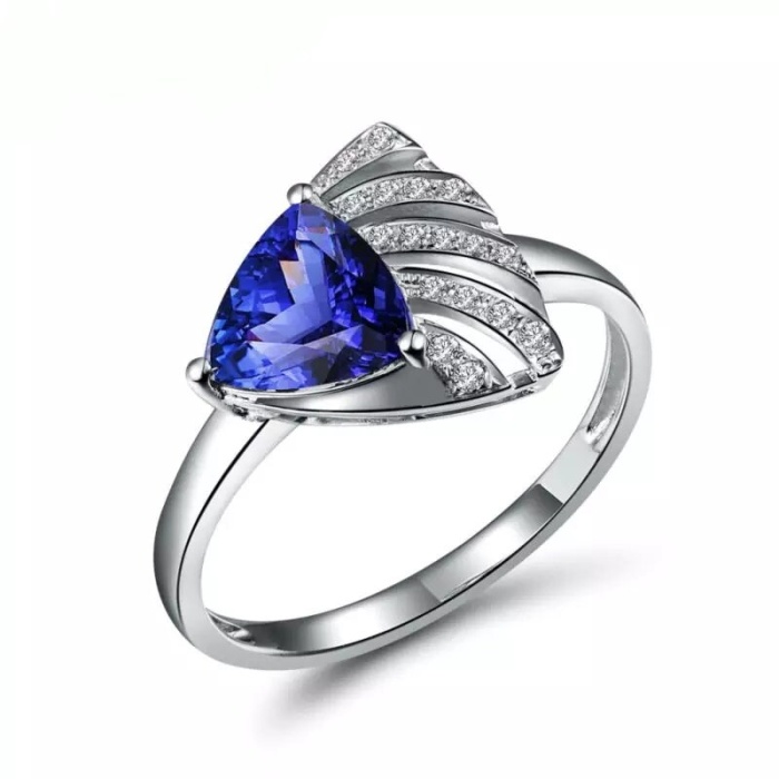 Natural Tanzanite Ring, 18k Solid White Gold Engagement Ring, Wedding Ring, Tanzanite Ring, luxury Ring, soliture Ring, Trillion cut Ring | Save 33% - Rajasthan Living 5