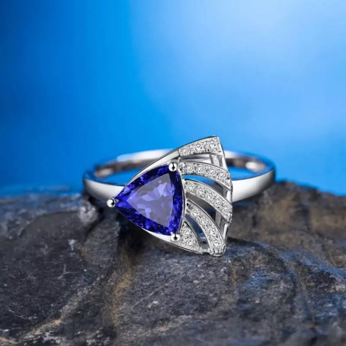 Natural Tanzanite Ring, 18k Solid White Gold Engagement Ring, Wedding Ring, Tanzanite Ring, luxury Ring, soliture Ring, Trillion cut Ring | Save 33% - Rajasthan Living 8
