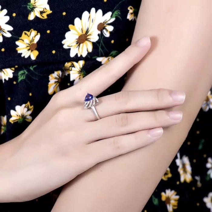 Natural Tanzanite Ring, 18k Solid White Gold Engagement Ring, Wedding Ring, Tanzanite Ring, luxury Ring, soliture Ring, Trillion cut Ring | Save 33% - Rajasthan Living 7