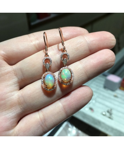 Natural Opal Drop Earrings, 925 Sterling Silver, Opal Drop Earrings, Earrings, Opal Earrings, Luxury Earrings, Oval Stone Earrings | Save 33% - Rajasthan Living