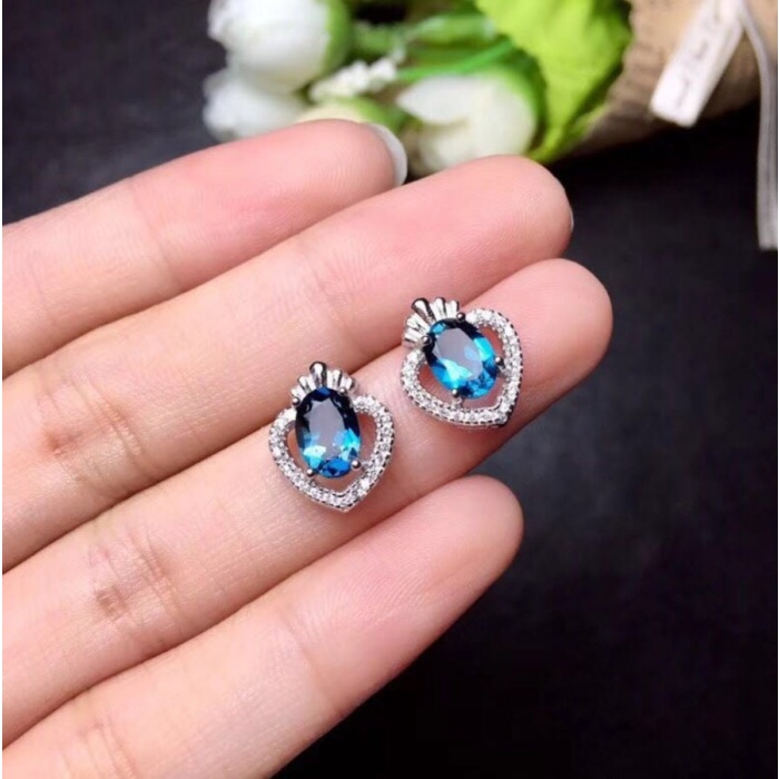Natural Topaz Studs Earrings, 925 Sterling Silver, Studs Earrings, Earrings, Blue Topaz Earrings, Luxury Earrings, Oval Cut Stone Earrings | Save 33% - Rajasthan Living 6