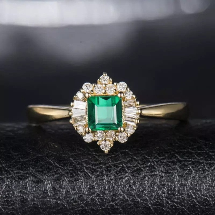 Natural Emerald Ring, 14k Solid Yellow Gold Engagement Ring, Wedding Ring, Emerald Ring, Luxury Ring, Ring/Band, Princess Cut Ring | Save 33% - Rajasthan Living 6