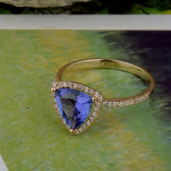 Natural Tanzanite Ring, 14k Solid Yellow Gold Engagement Ring, Wedding Ring, Tanzanite Ring, luxury Ring, soliture Ring, Trillion cut Ring | Save 33% - Rajasthan Living 10