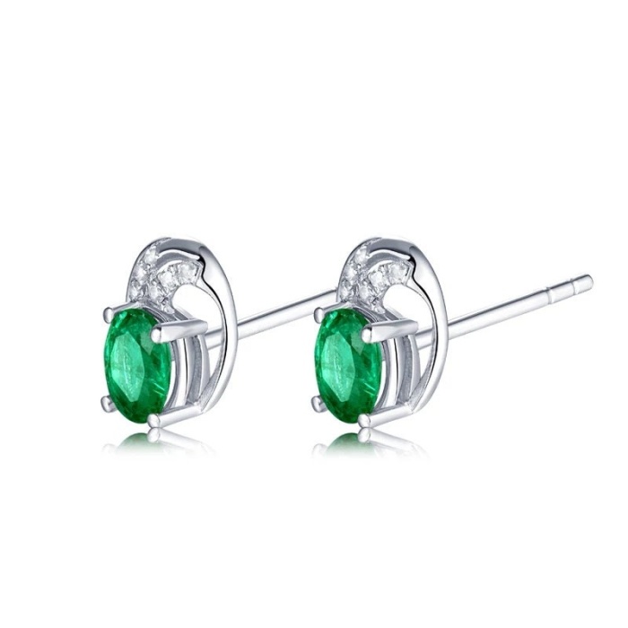 Natural Emerald Studs Earrings, 18k White Gold, Emerald Studs Earrings, Emerald Silver Earrings, Luxury Earrings, Ovel Cut Stone Earrings | Save 33% - Rajasthan Living 6