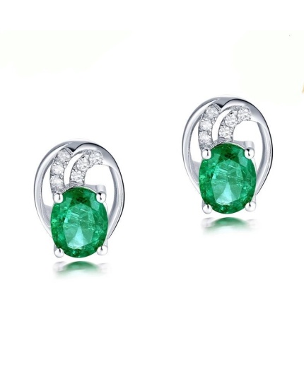 Natural Emerald Studs Earrings, 18k White Gold, Emerald Studs Earrings, Emerald Silver Earrings, Luxury Earrings, Ovel Cut Stone Earrings | Save 33% - Rajasthan Living
