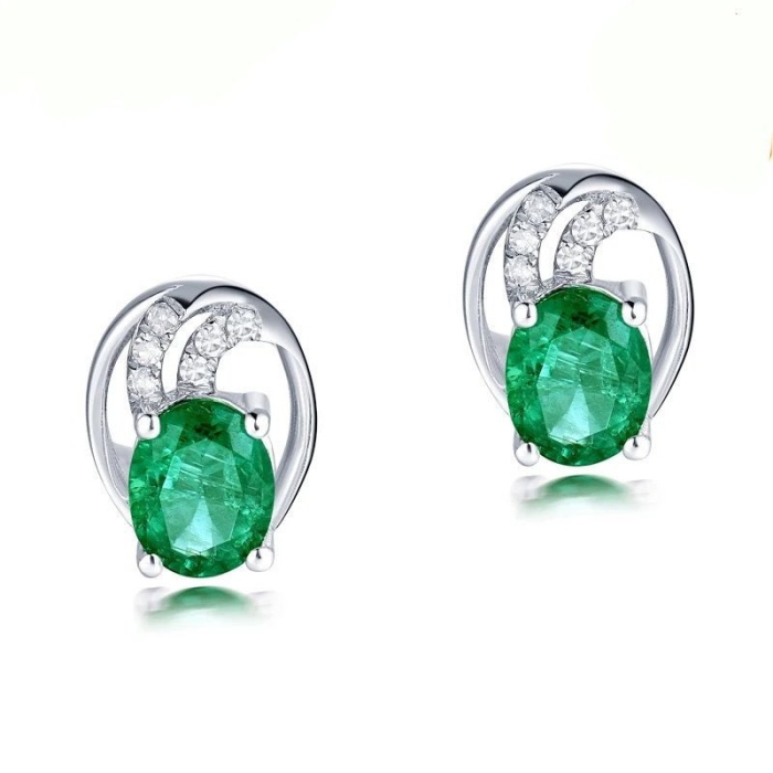 Natural Emerald Studs Earrings, 18k White Gold, Emerald Studs Earrings, Emerald Silver Earrings, Luxury Earrings, Ovel Cut Stone Earrings | Save 33% - Rajasthan Living 5