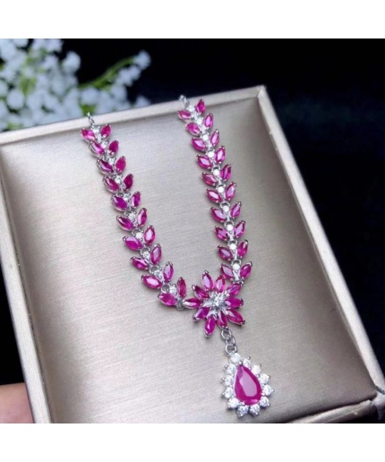 Natural Ruby Necklace, Engagement Necklace, Ruby Silver Necklace, Woman Necklace, Pendant Necklace, Luxury Necklace, Oval Cut Stone Necklace | Save 33% - Rajasthan Living