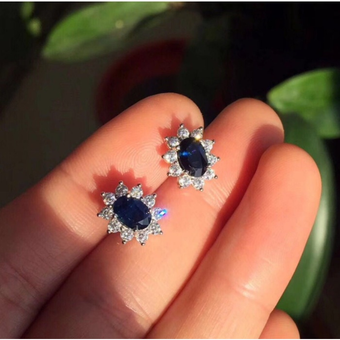 Natural Sapphire Studs Earrings, 925 Sterling Silver, Sapphire Earrings, Sapphire Silver Earrings, Luxury Earrings, Oval Cut Stone Earrings | Save 33% - Rajasthan Living 7