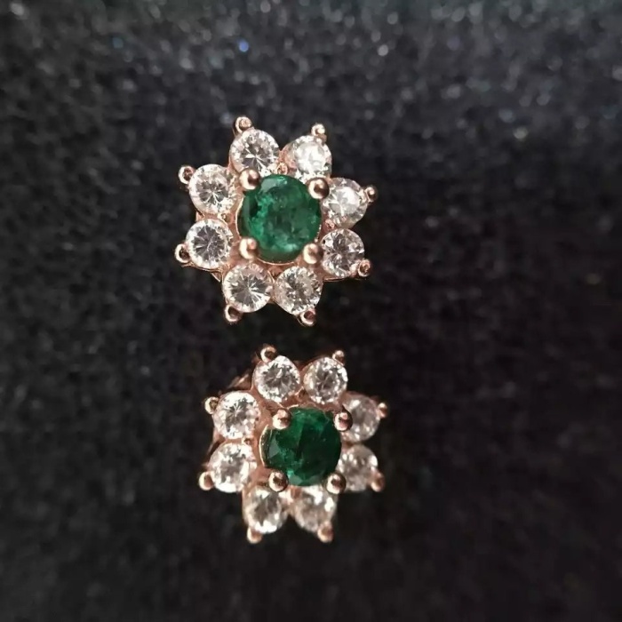 Natural Emerald Studs Earrings, 925 Sterling Silver, Emerald Earrings, Emerald Silver Earrings, Luxury Earrings, Round  Cut Stone Earrings | Save 33% - Rajasthan Living 6