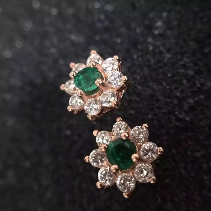 Natural Emerald Studs Earrings, 925 Sterling Silver, Emerald Earrings, Emerald Silver Earrings, Luxury Earrings, Round  Cut Stone Earrings | Save 33% - Rajasthan Living 7