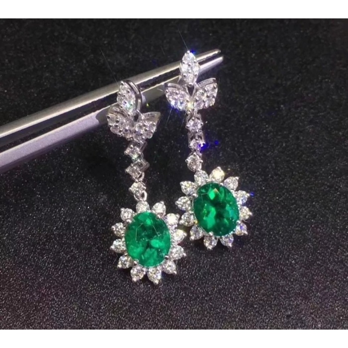 Natural Emerald Drop Earrings, 925 Sterling Silver, Emerald Drop Earrings, Emerald Silver Earrings, Luxury Earrings, Ovel Cut Stone Earrings | Save 33% - Rajasthan Living 6