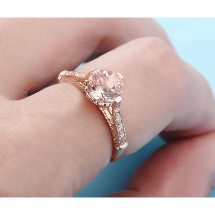 Morganite Ring, 10k Rose Gold, Pink Morganite Ring, Engagement Ring, Wedding Ring, Luxury Ring, Ring/Band, Round Cut Ring | Save 33% - Rajasthan Living 7