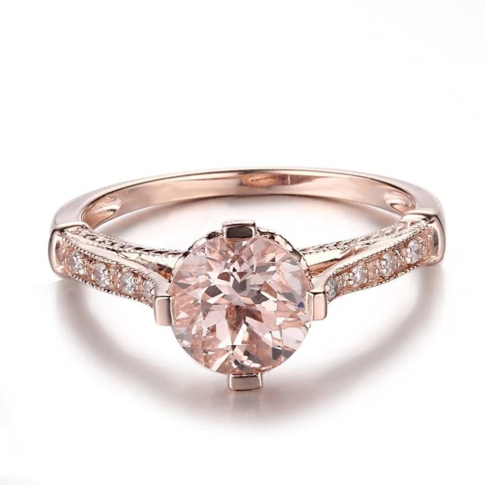 Morganite Ring, 10k Rose Gold, Pink Morganite Ring, Engagement Ring, Wedding Ring, Luxury Ring, Ring/Band, Round Cut Ring | Save 33% - Rajasthan Living 5