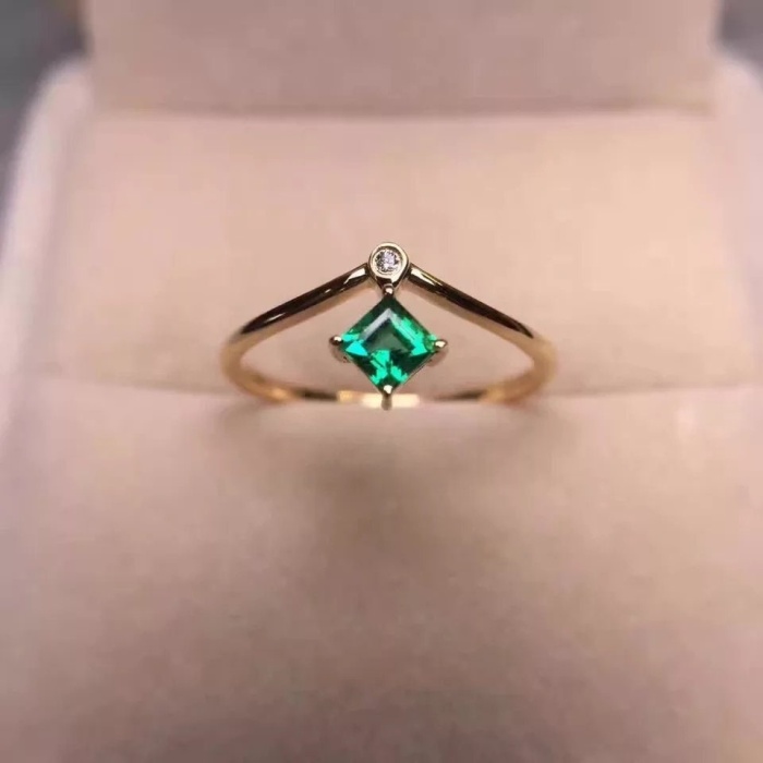 Natural Emerald Ring, 18k Solid Yellow Gold Engagement Ring, Wedding Ring, Emerald Ring, Luxury Ring, Ring/Band, Princess Cut Ring | Save 33% - Rajasthan Living 6