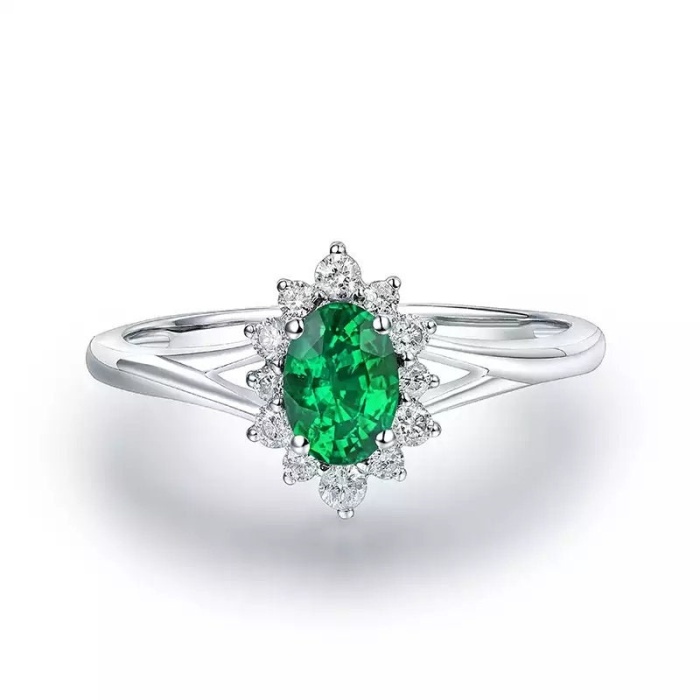 Natural Emerald Ring, 14k Solid White Gold Engagement Ring, Wedding Ring, Emerald Ring, Luxury Ring, Ring/Band, Oval Cut Ring | Save 33% - Rajasthan Living 5