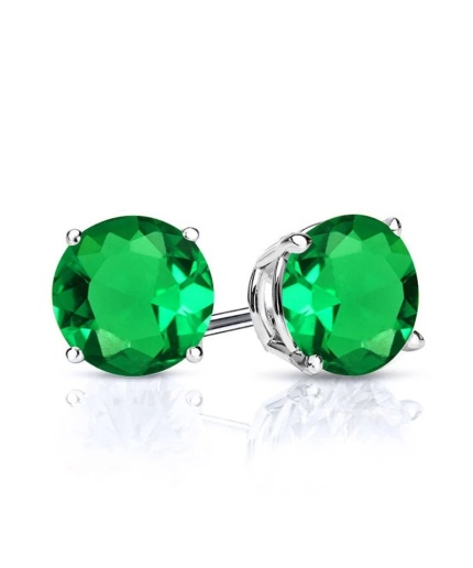 Lab Emerald Studs Earrings, 925 Sterling Silver, Emerald Studs Earrings, Emerald Silver Earrings, Luxury Earrings, Round Cut Stone Earrings | Save 33% - Rajasthan Living