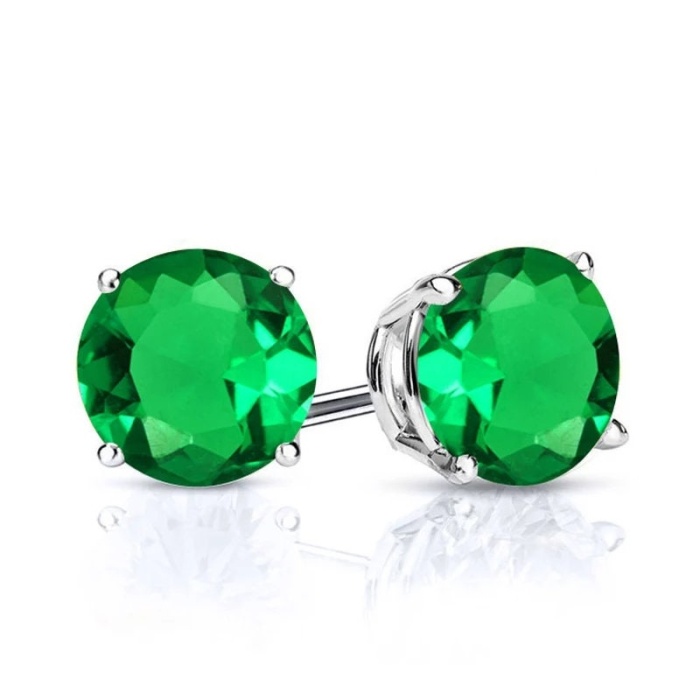 Lab Emerald Studs Earrings, 925 Sterling Silver, Emerald Studs Earrings, Emerald Silver Earrings, Luxury Earrings, Round Cut Stone Earrings | Save 33% - Rajasthan Living 5