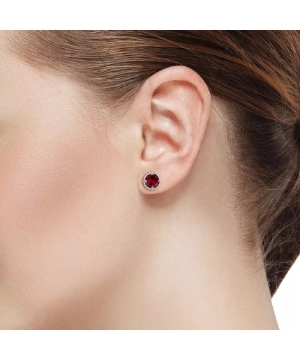 Lab Ruby Studs Earrings, 925 Sterling Silver, Ruby Earrings, Ruby Silver Earrings, Ruby Luxury Earrings, Round Cut Stone Earrings | Save 33% - Rajasthan Living 3