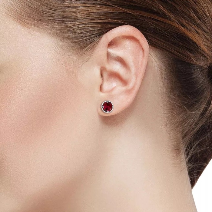 Lab Ruby Studs Earrings, 925 Sterling Silver, Ruby Earrings, Ruby Silver Earrings, Ruby Luxury Earrings, Round Cut Stone Earrings | Save 33% - Rajasthan Living 7