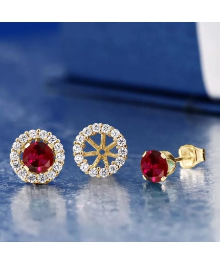 Lab Ruby Stud Earrings,925 Sterling Silver, Engagement Earrings, Wedding Earrings, Luxury Earrings, Round Cut Stone Earrings | Save 33% - Rajasthan Living 3