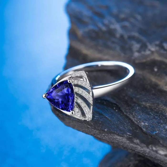 Natural Tanzanite Ring, 18k Solid White Gold Engagement Ring, Wedding Ring, Tanzanite Ring, luxury Ring, soliture Ring, Trillion cut Ring | Save 33% - Rajasthan Living 6