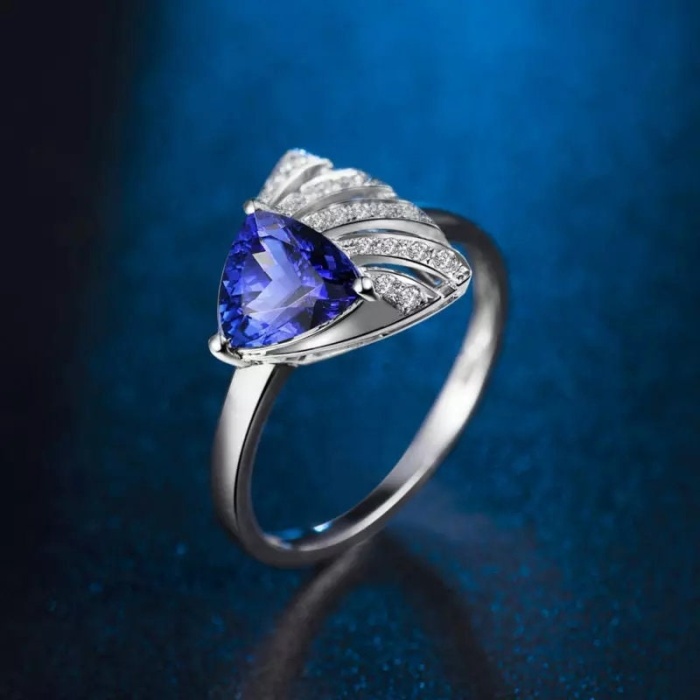 Natural Tanzanite Ring, 18k Solid White Gold Engagement Ring, Wedding Ring, Tanzanite Ring, luxury Ring, soliture Ring, Trillion cut Ring | Save 33% - Rajasthan Living 9