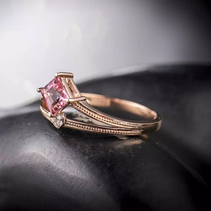 Natural Pink Tourmaline Ring,18k Rose Gold Tourmaline Engagement Ring,Wedding Ring, luxury Ring, soliture Ring, Princess cut Ring | Save 33% - Rajasthan Living 8