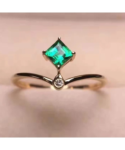 Natural Emerald Ring, 18k Solid Yellow Gold Engagement Ring, Wedding Ring, Emerald Ring, Luxury Ring, Ring/Band, Princess Cut Ring | Save 33% - Rajasthan Living