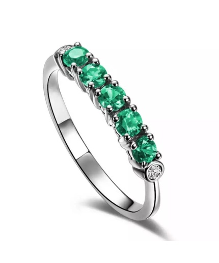 Natural Emerald Ring, 18k Solid White Gold Engagement Ring, Wedding Ring, Emerald Ring, Luxury Ring, Ring/Band, Round Cut Ring | Save 33% - Rajasthan Living