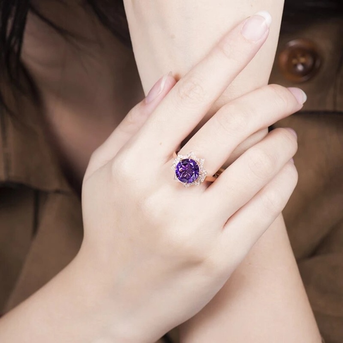 Natural Amethyst Ring, 18k Rose Gold, Amethyst Engagement Ring, Amethyst Ring, Wedding Ring, Luxury Ring, Ring/Band, Round Cut Ring | Save 33% - Rajasthan Living 10
