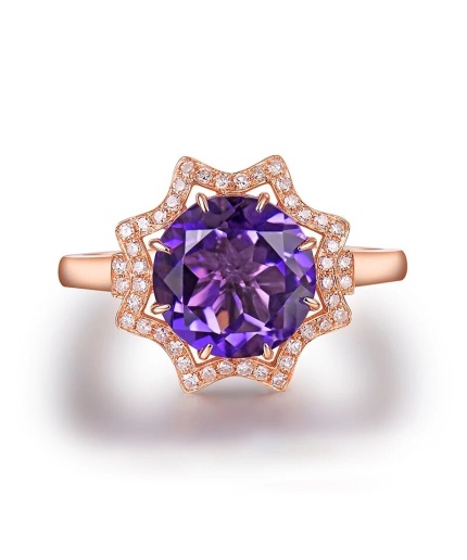 Natural Amethyst Ring, 18k Rose Gold, Amethyst Engagement Ring, Amethyst Ring, Wedding Ring, Luxury Ring, Ring/Band, Round Cut Ring | Save 33% - Rajasthan Living 3