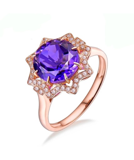 Natural Amethyst Ring, 18k Rose Gold, Amethyst Engagement Ring, Amethyst Ring, Wedding Ring, Luxury Ring, Ring/Band, Round Cut Ring | Save 33% - Rajasthan Living
