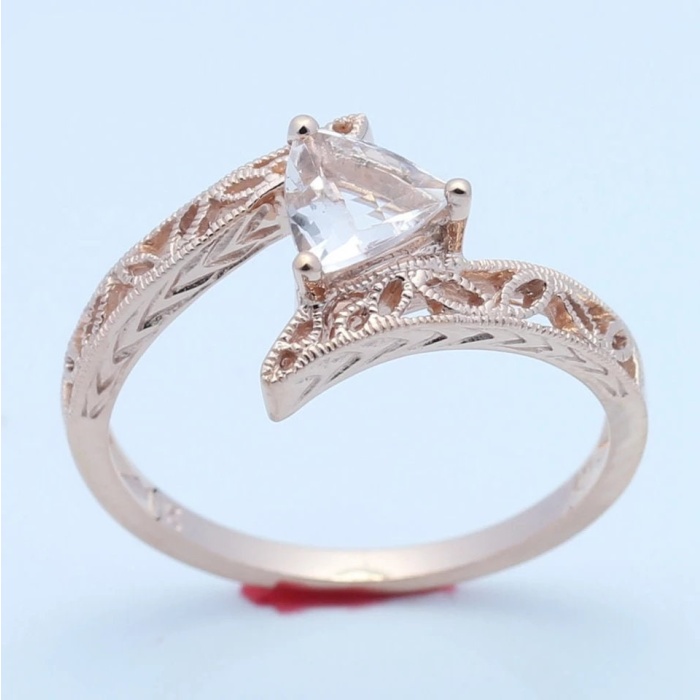 Morganite Ring, 14k Rose Gold Ring, Pink Morganite Ring, Engagement Ring, Wedding Ring, Luxury Ring, Ring/Band, Trillion Cut Ring | Save 33% - Rajasthan Living 6