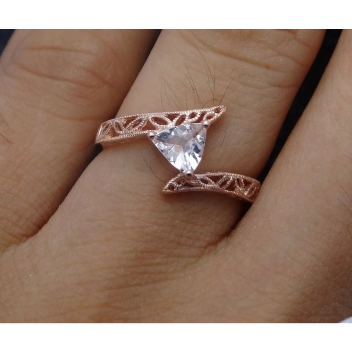 Morganite Ring, 14k Rose Gold Ring, Pink Morganite Ring, Engagement Ring, Wedding Ring, Luxury Ring, Ring/Band, Trillion Cut Ring | Save 33% - Rajasthan Living 7