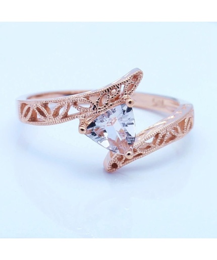 Morganite Ring, 14k Rose Gold Ring, Pink Morganite Ring, Engagement Ring, Wedding Ring, Luxury Ring, Ring/Band, Trillion Cut Ring | Save 33% - Rajasthan Living 5