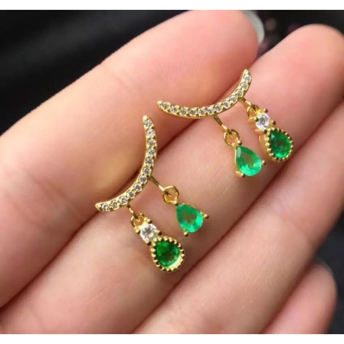 Natural Emerald Drop Earrings, 925 Sterling Silver, Emerald Drop Earrings, Emerald Silver Earrings, Luxury Earrings, Pear Cut Stone Earrings | Save 33% - Rajasthan Living 7
