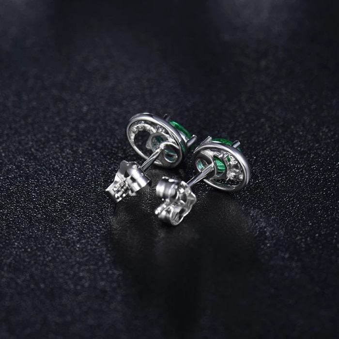 Natural Emerald Studs Earrings, 18k White Gold, Emerald Studs Earrings, Emerald Silver Earrings, Luxury Earrings, Ovel Cut Stone Earrings | Save 33% - Rajasthan Living 9