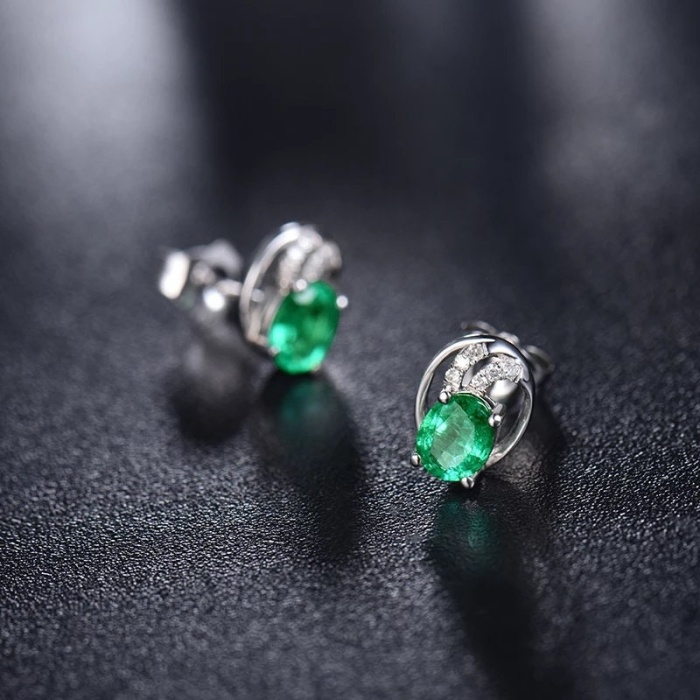Natural Emerald Studs Earrings, 18k White Gold, Emerald Studs Earrings, Emerald Silver Earrings, Luxury Earrings, Ovel Cut Stone Earrings | Save 33% - Rajasthan Living 8