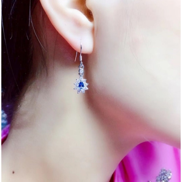 Natural Sapphire Drop Earrings, 925 Sterling Silver, Sapphire Earrings, Sapphire Silver Earrings, Luxury Earrings, Pear Cut Stone Earrings | Save 33% - Rajasthan Living 7