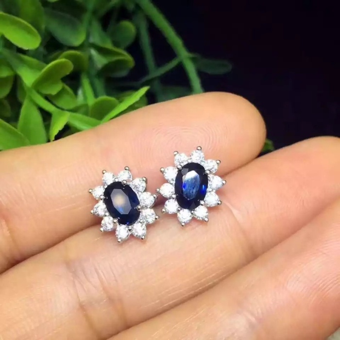 Natural Sapphire Studs Earrings, 925 Sterling Silver, Sapphire Earrings, Sapphire Silver Earrings, Luxury Earrings, Oval Cut Stone Earrings | Save 33% - Rajasthan Living 8