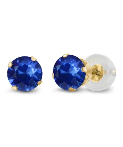 Lab Sapphire Stud Earrings,14k Yellow Gold, Engagement Earrings, Wedding Earrings, Luxury Earrings, Round Cut Stone Earrings | Save 33% - Rajasthan Living