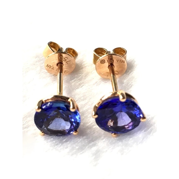 Natural Tanzanite Studs Earrings, 18k Yellow Gold, Tanzanite Studs Earrings, Tanzanite Earrings, Luxury Earrings, Round Cut Earrings | Save 33% - Rajasthan Living 8
